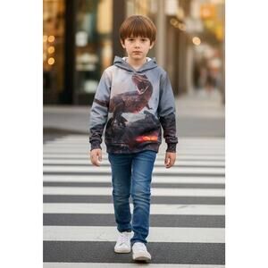 Toddler Boy's T REX Dinosaur Hoodie Pockets Sweatshirt Back Front Print Size 3T